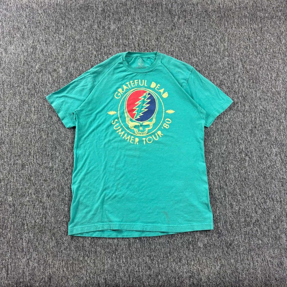 Grateful Dead Retro Rock Band Summer Tour 1980 Graphic T-Shirt Teal Large